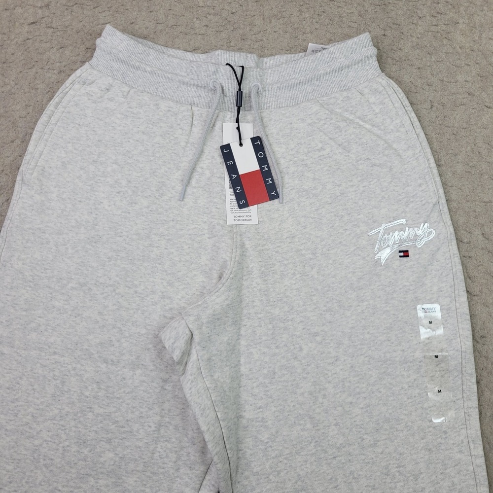 Tommy Jeans Womens Sweatpants M Relaxed Logo Jogger Light Gray NEW